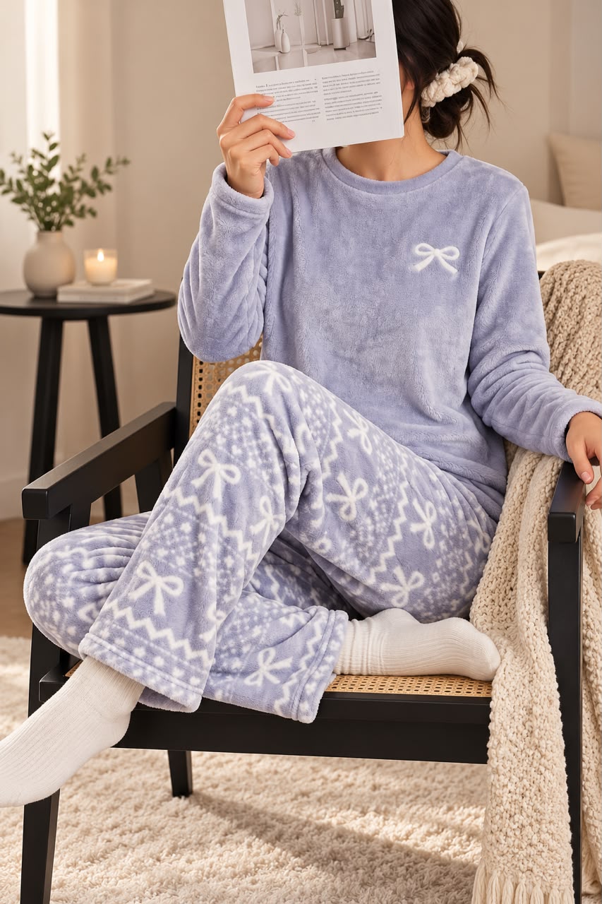 بيجامة شتوية بنطلون منقوش